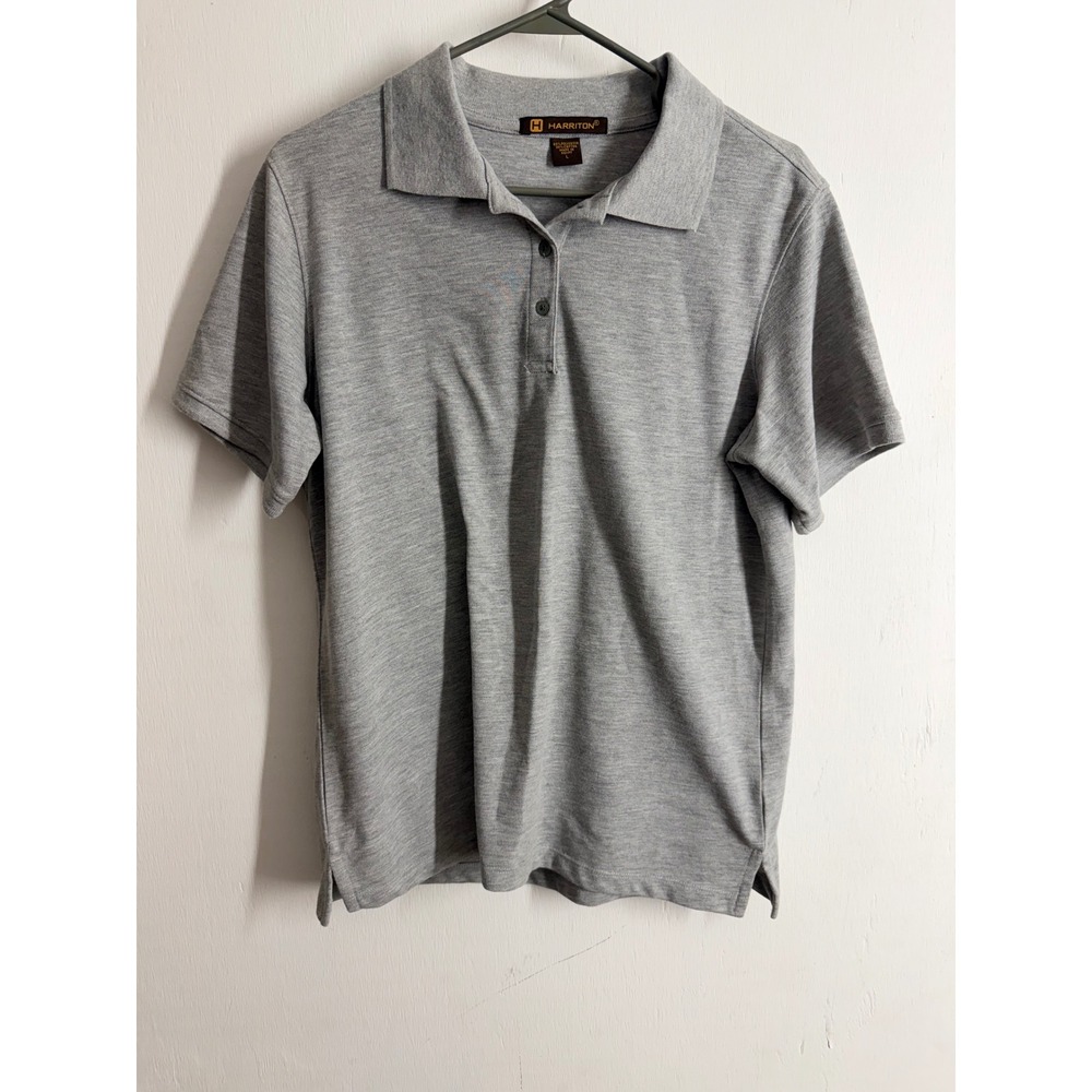 Harriton Mens Polo Shirt Large Gray Short Sleeve Casual Business Uniform M200